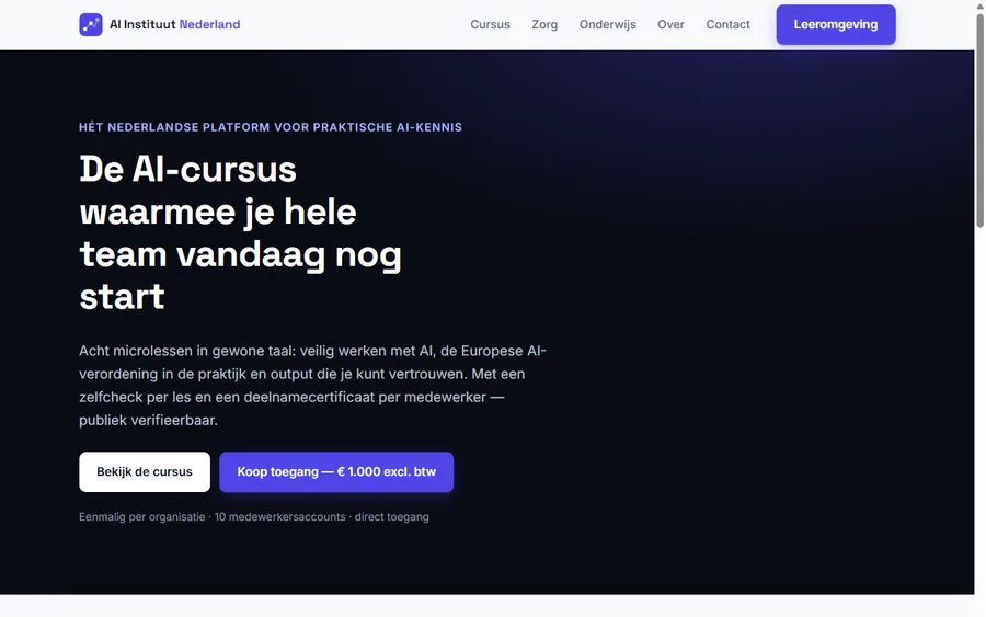 Screenshot van AI Instituut Nederland — online leeromgeving voor AI-geletterdheid